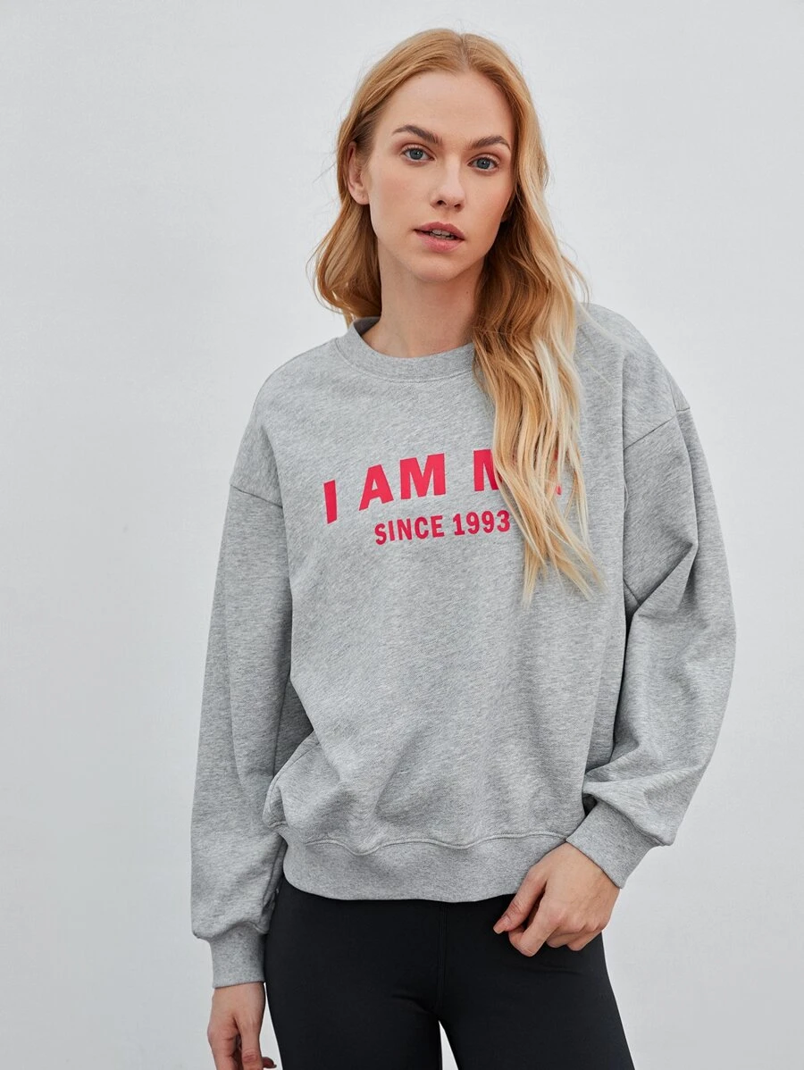 SHEIN EZwear 超大落肩套头衫，男女通用 - 淺灰色 - 查看 1