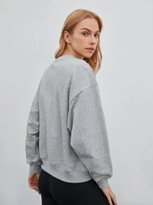 SHEIN EZwear 超大落肩套头衫，男女通用 - 淺灰色 - 查看 2