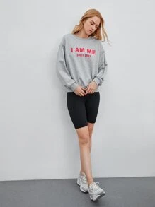 SHEIN EZwear 超大落肩套头衫，男女通用 - 淺灰色 - 查看 4