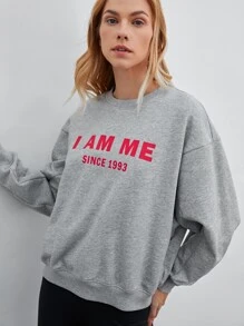 SHEIN EZwear 超大落肩套头衫，男女通用 - 淺灰色 - 查看 9