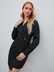 MOTF PREMIUM Vestido camisero cruzado - Negro - Ver 6