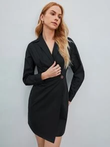 MOTF PREMIUM Vestido camisero cruzado - Negro - Ver 7