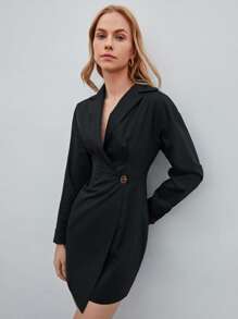MOTF PREMIUM Vestido camisero cruzado - Negro - Ver 8