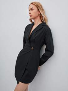 MOTF PREMIUM Vestido camisero cruzado - Negro - Ver 9