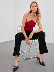 SHEIN Unity Wool Mix Chain Knit Top - Burgundy - View 1