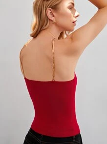 SHEIN Unity Wool Mix Chain Knit Top - Burgundy - View 2