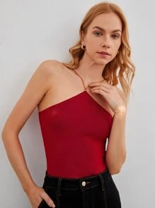 SHEIN Unity Wool Mix Chain Knit Top - Burgundy - View 6