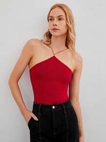 SHEIN Unity Wool Mix Chain Knit Top - Burgundy - View 7