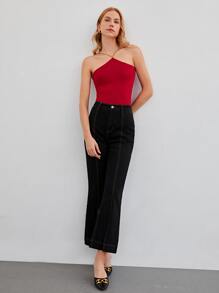 SHEIN Unity Wool Mix Chain Knit Top - Burgundy - View 8