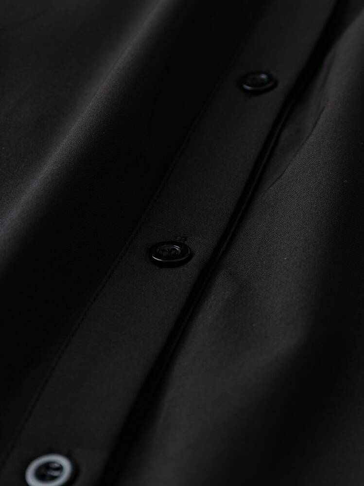 SHEIN Clasi Plus Size Women's Solid Color Woven Long Sleeve Shirt Dress With Cuffed Sleeve Hem, Suitable For Work And Casual Wear - Black - View 3