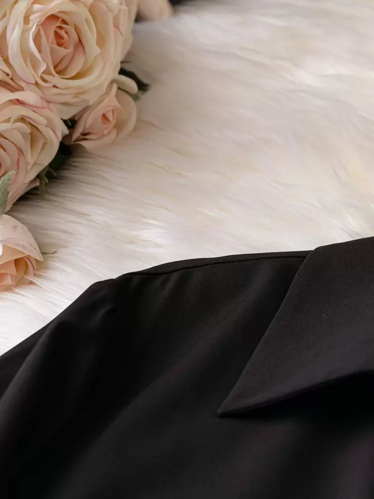 SHEIN Clasi Plus Size Women's Solid Color Woven Long Sleeve Shirt Dress With Cuffed Sleeve Hem, Suitable For Work And Casual Wear - Black - View 4