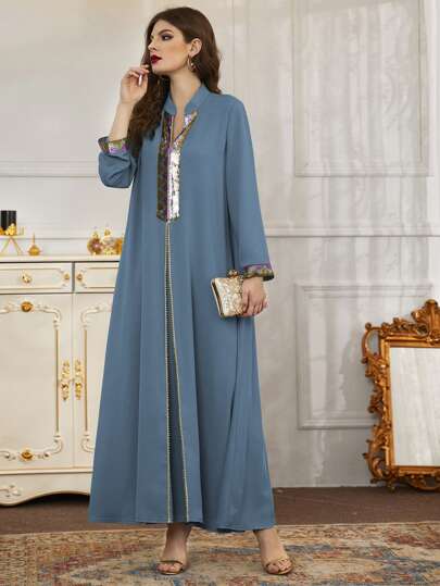 Al Najma Vestido largo panel con lentejuela