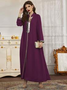 Al Najma Vestido largo con insertos de paneles con lentejuelas, kaftan modesto - Morado - Ver 5