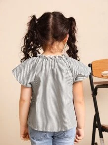 SHEIN Toddler Girls Bow Front Ruffle Trim Striped Top - Multicolor - View 2