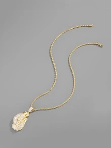 適合女士男士流行龐克嘻哈風格搖滾派對全水鑽華麗拳擊手套吊墜項鏈 - 金黃色 - 查看 2