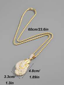 適合女士男士流行龐克嘻哈風格搖滾派對全水鑽華麗拳擊手套吊墜項鏈 - 金黃色 - 查看 4