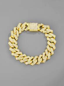 Para mujeres y hombres, estilo Punk Hip Hop, fiesta de Rock, diamantes de imitación completos, hermosa decoración, pulsera, Material de aleación para fiesta - Plateado - Ver 14