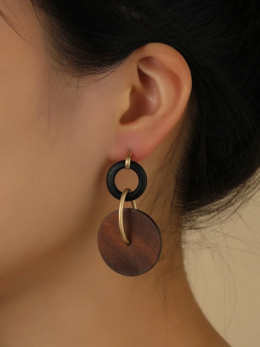 Aboocag Pendientes largos redondos de madera - Café integral - Ver 1