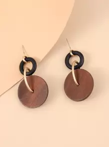 Aboocag Pendientes largos redondos de madera - Café integral - Ver 2