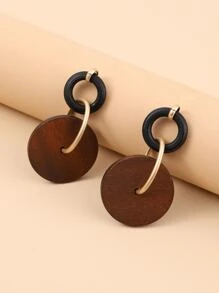 Aboocag Pendientes largos redondos de madera - Café integral - Ver 4