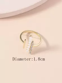 Faux Pearl & Rhinestone Decor Cuff Ring - Yellow Gold - View 3