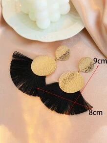 Tassel Decor Round Drop Earrings - Black - View 4