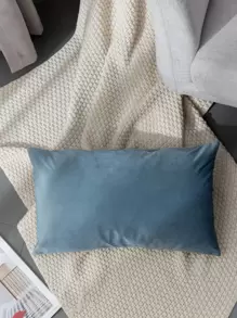 不含填充物 天鵝絨純色靠墊套 無填充物 - 藍色 - 查看 4