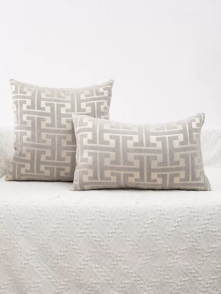 1入組幾何提花靠墊套不附帶墊芯 - 淺灰色 - 查看 1