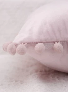 1pc Pom Pom Trim Cushion Cover Without Filler - Pink - View 3