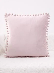 1pc Pom Pom Trim Cushion Cover Without Filler - Pink - View 4