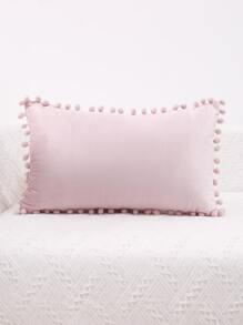1pc Pom Pom Trim Cushion Cover Without Filler - Pink - View 5