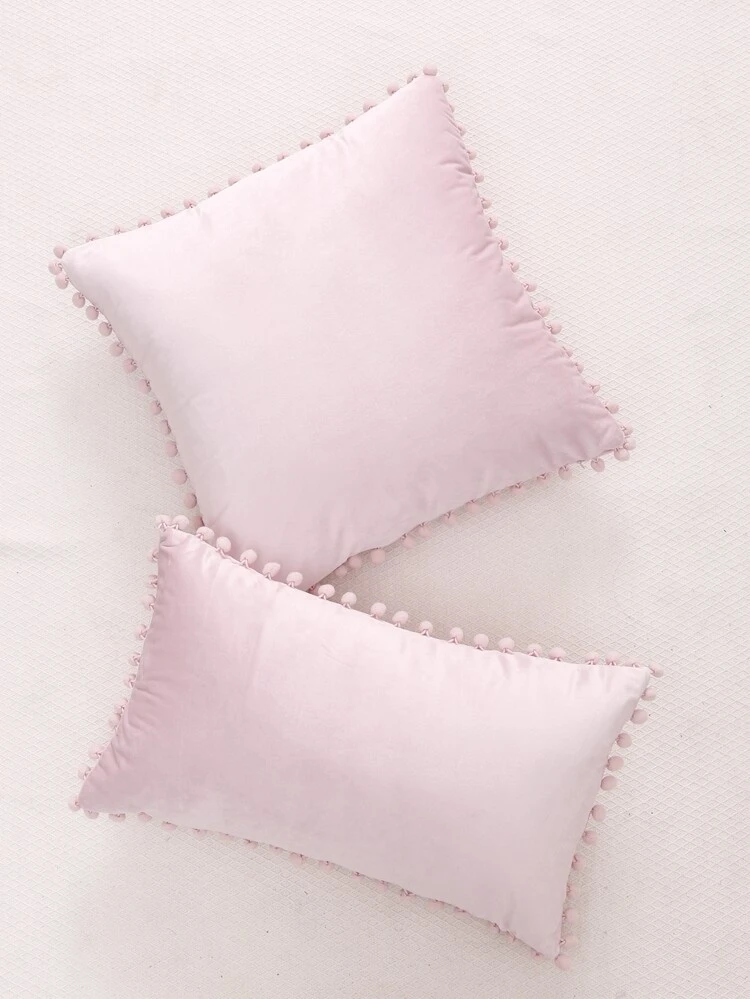 1pc Pom Pom Trim Cushion Cover Without Filler
