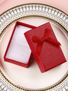 1pc Bow Detail Gift Box, Red Paper Jewelry Storage Box For Wedding Holiday Party - Red - View 1
