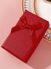 1pc Bow Detail Gift Box, Red Paper Jewelry Storage Box For Wedding Holiday Party - Red - View 2