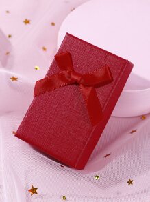 1pc Bow Detail Gift Box, Red Paper Jewelry Storage Box For Wedding Holiday Party - Red - View 4