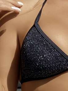 3packs Glitter Triangle Bikini & Cover Up Skirt - Black - View 4
