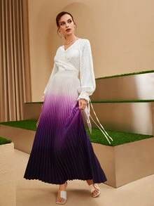 Modelyn Drawstring Flounce Sleeve Wrap Tie Side Polka Dot Blouse - White - View 2