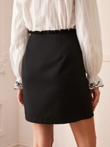 SHEIN Váy nữ Nút Túi Dây kéo Quần paper-bag màu trơn Thanh lịch - màu đen - Xem 2