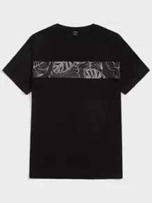 Manfinity VCAY 男款T恤，合身設計，圓領，短袖，印花，休閒夏季 - 黑色 - 查看 2