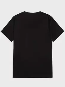 Manfinity VCAY 男款T恤，合身設計，圓領，短袖，印花，休閒夏季 - 黑色 - 查看 3