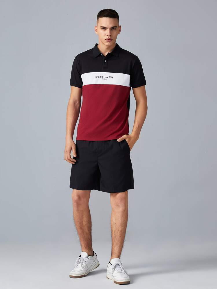 Manfinity Homme T-shirt polo à slogan à blocs de couleurs & short - Multicolore - Voir 4