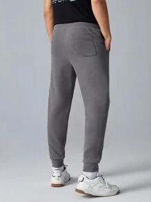 GENTILAND Men Drawstring Waist Letter Graphic Joggers - Grey - View 2