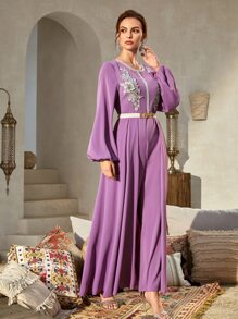 Al Najma 貼花金屬扣環腰帶覆蓋連身褲 - 紫色 - 查看 3