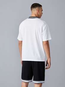 GENTILAND Loose Fit Men's Letter Print Contrast Stripe T-Shirt And Shorts Set - Black and White - View 2