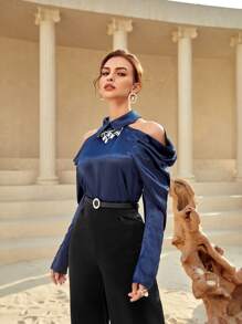 Modelyn 挖肩羊腿袖水鑽細節上衣 - 藏蓝色 - 查看 6