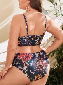 Plus Size Bộ bikini lưng cao in hoa đi biển mùa hè - Nhiều màu - Xem 2