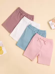 Toddler Girls 4pcs Rib Knit Bow Front Cycling Shorts - Multicolor - View 1