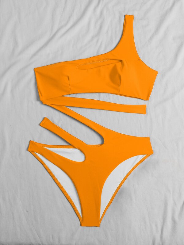 Plain Cutout One Shoulder One Piece Swimsuit SHEIN USA