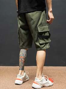 Manfinity Homme Men Letter Graphic Flap Pocket Drawstring Cargo Shorts - Army Green - View 2