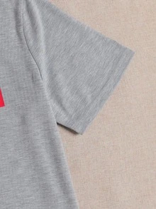 SHEIN Unity Camiseta con estampado de letra de manga corta - Gris Claro - Ver 4